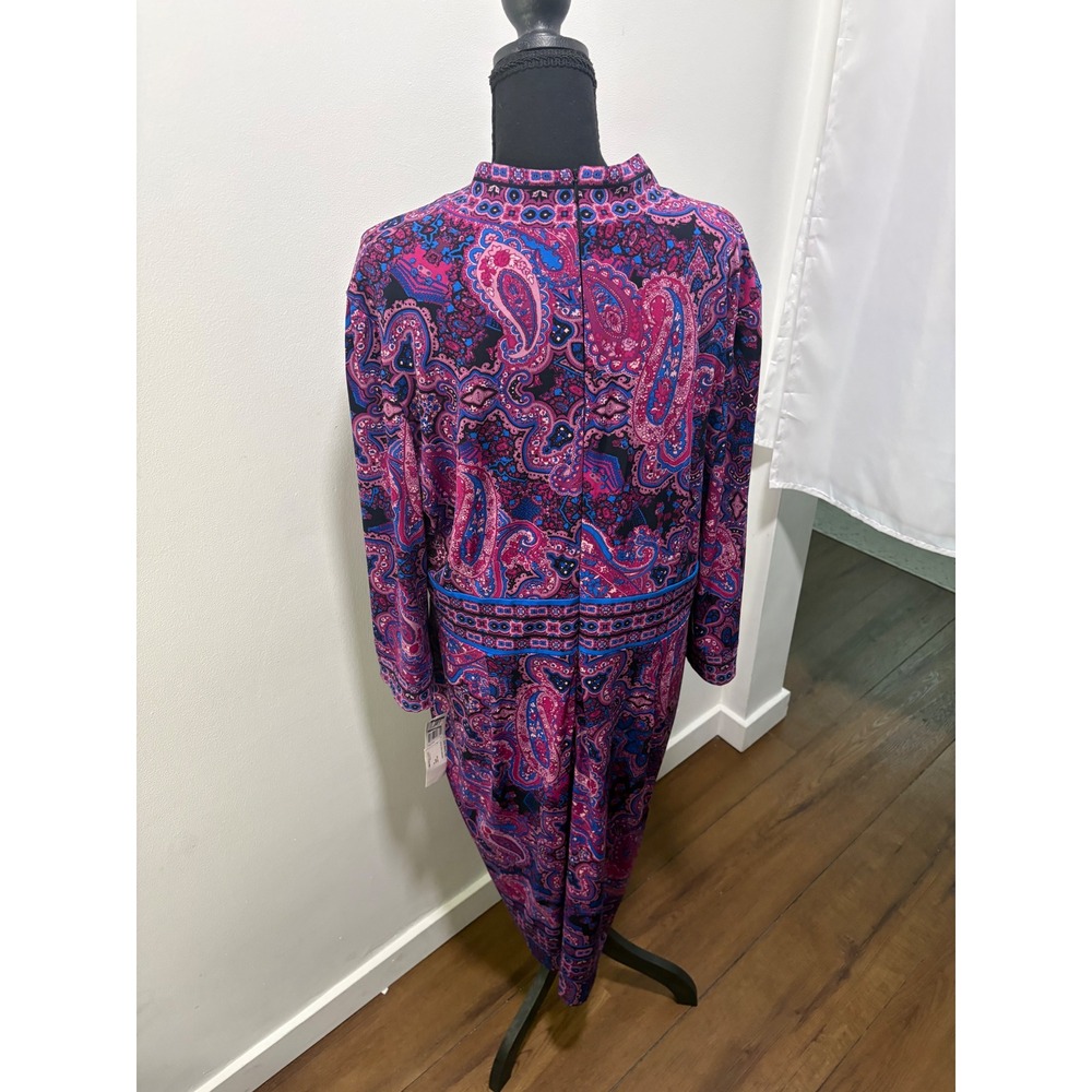 NWT London Times Paisley Faux Wrap Maxi Dress Women's 18 Navy Pink Stretch - Picture 2 of 6